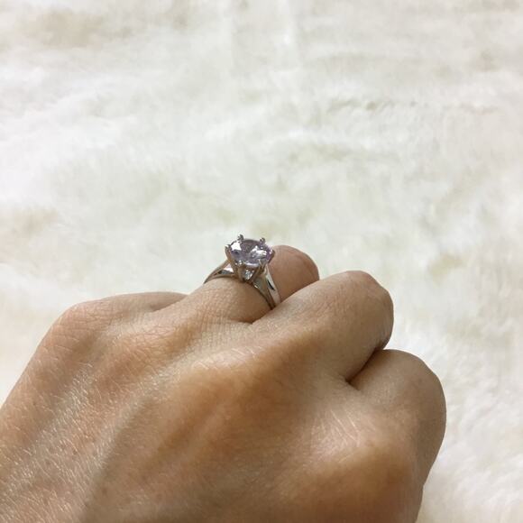 Sterling Silver Crystal Solitaire Ring - Picture 5 of 7